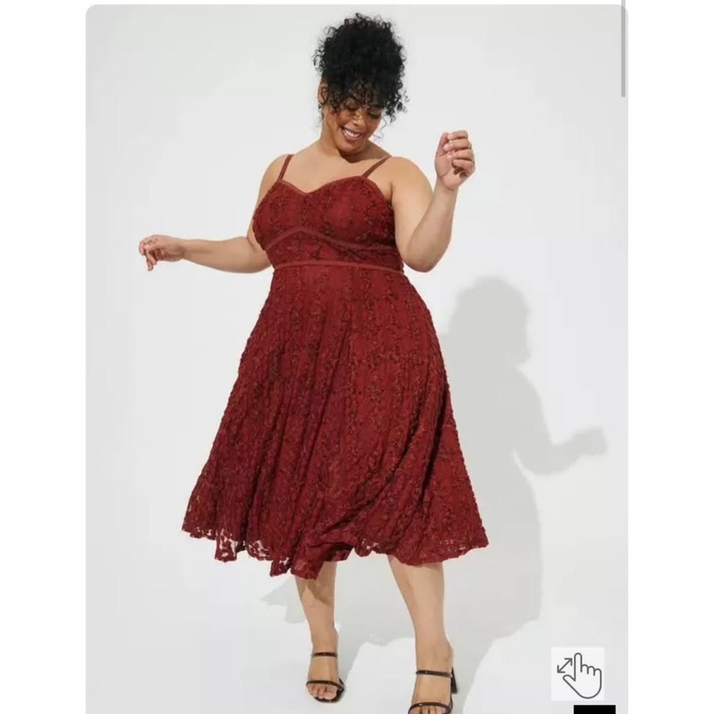 Torrid Rust 3D Rosette Lace Midi Dress Size 16 Sweetheart Cocktail Boho Wedding - Picture 4 of 6